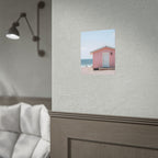 Roze strandhuisje als muurdecoratie - Poster 