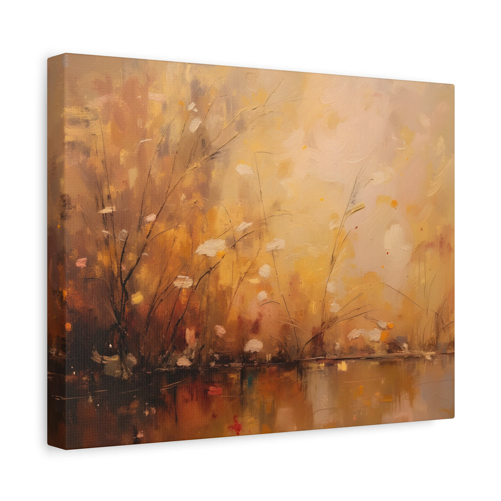 Abstracte muurdecoratie met gouden weidemotief - opgespannen canvas 