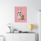 Pink Cute Bunny Canvas Wall Art — Cool Rabbit with Sunglasses, Ice Cream & Carrots (Matte Stretched)