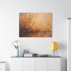 Abstracte muurdecoratie met gouden weidemotief - opgespannen canvas 