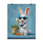 Blue Bunny Poster - Cute Sunglasses Rabbit Rolled Art Print