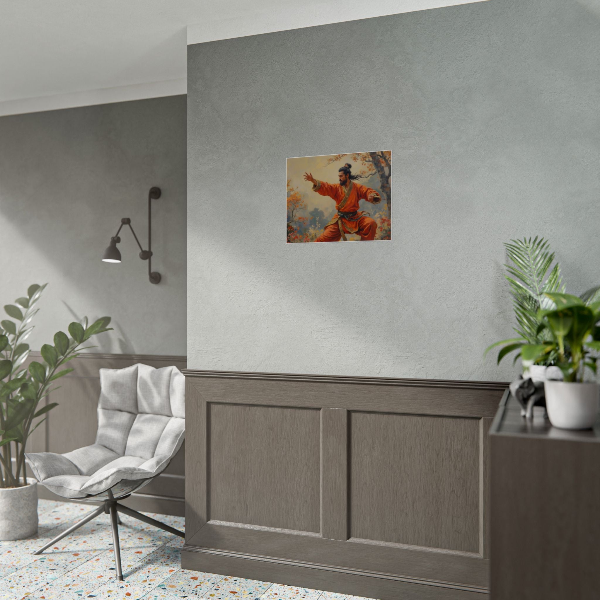 Martial Artist Art Poster - Warrior in Orange Traditional Kung Fu Wall Art