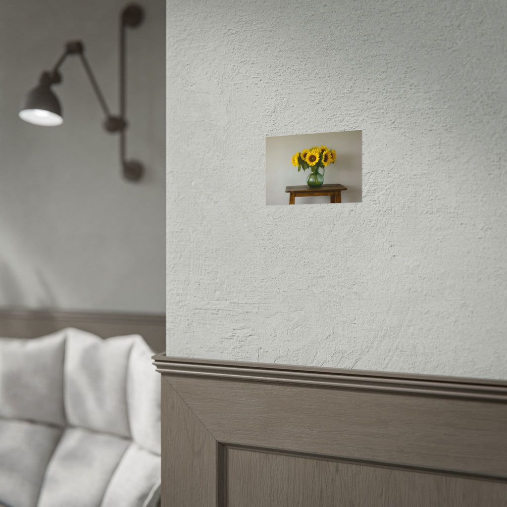 Zonnebloemen in een groene kruik - Muurdecoratie - Poster 