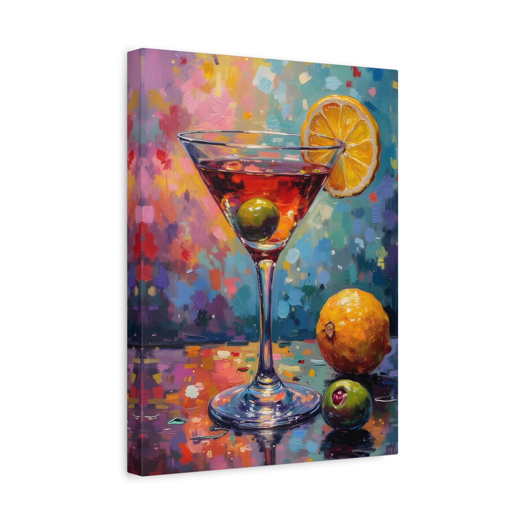 Buntes Martini-Glas-Leinwandbild mit matter Oberfläche - Keilrahmen