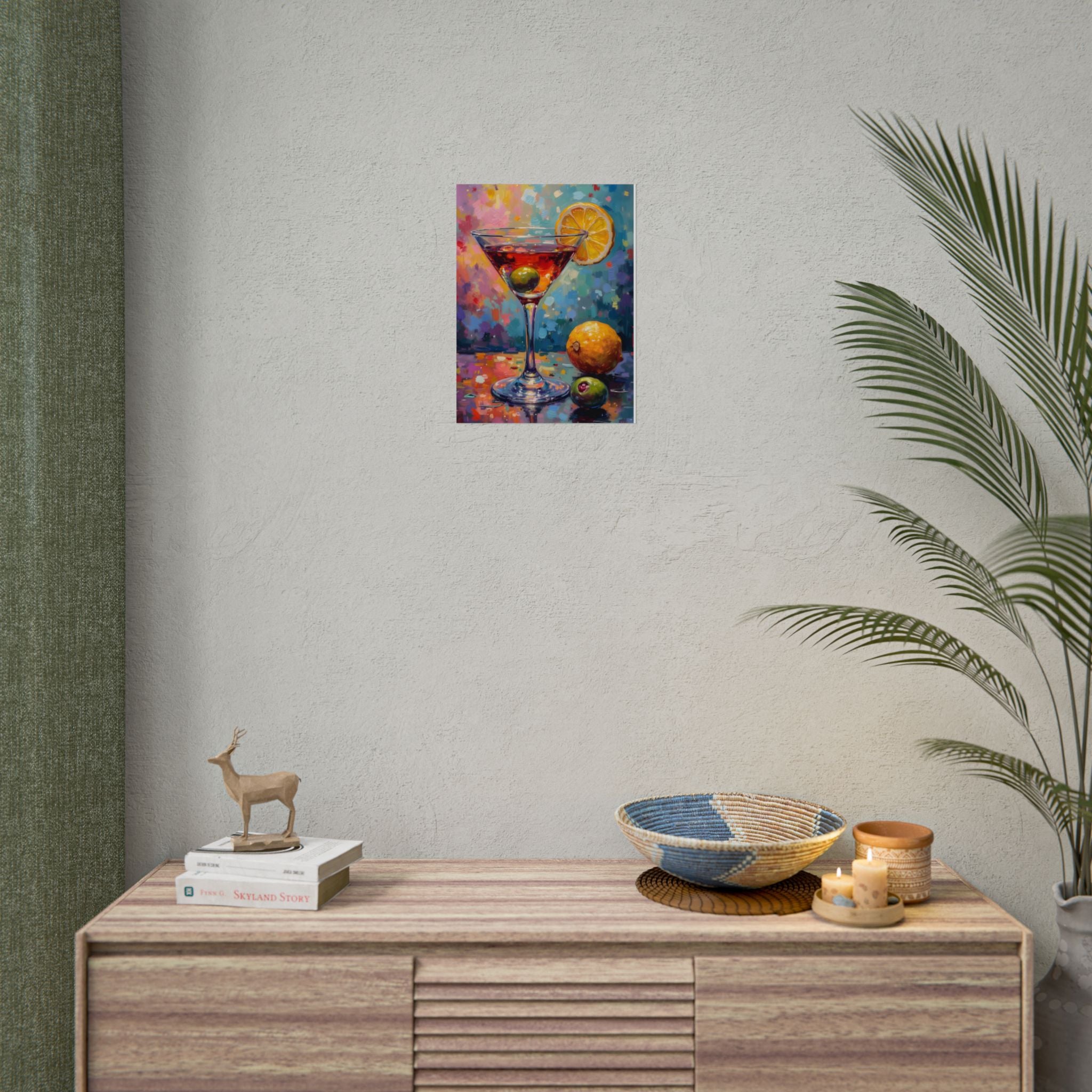Buntes Martiniglas mit Zitrone und Olive – Wandbild/Poster 