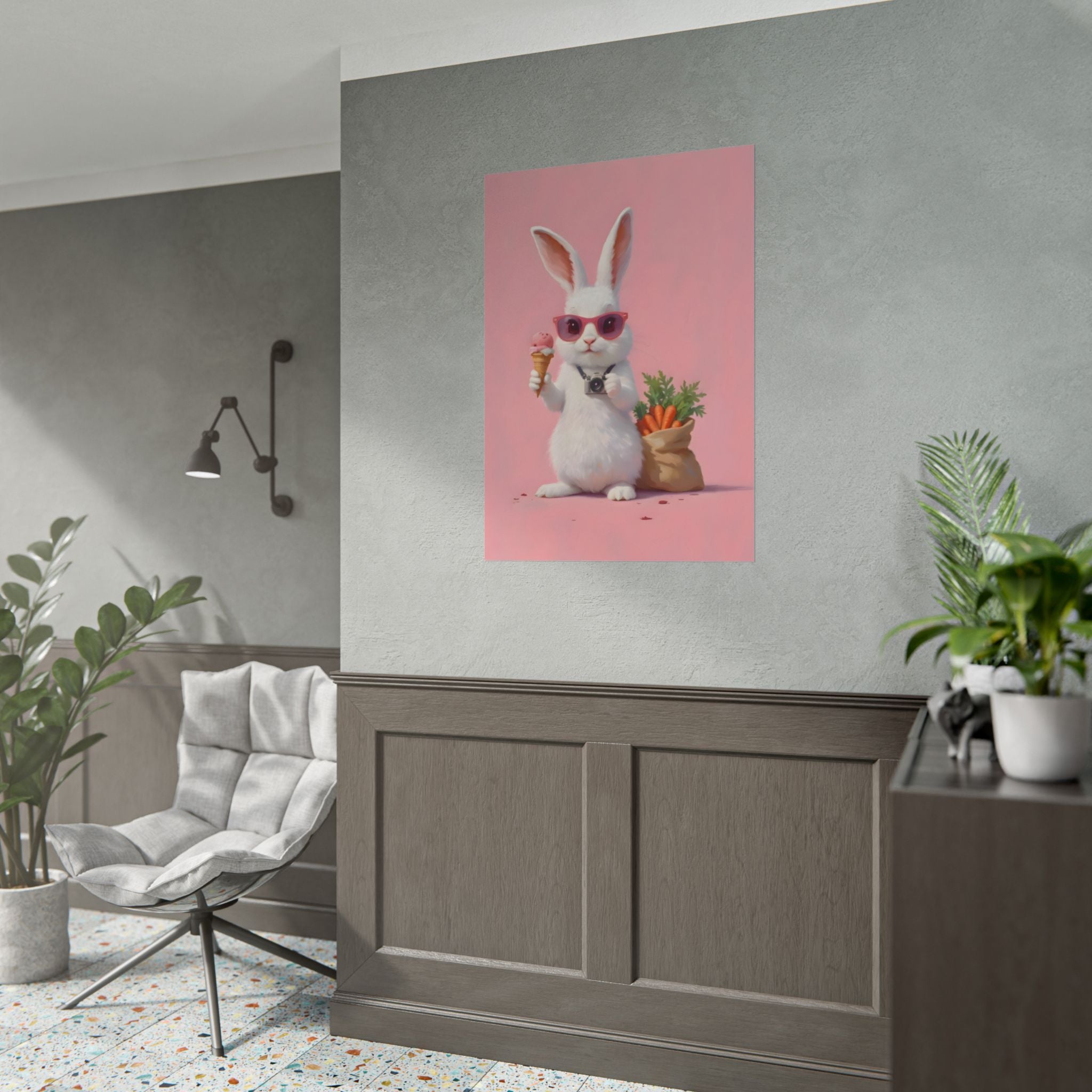 Pink Cute Bunny Poster – Pink Ice Cream Rabbit Wall Art