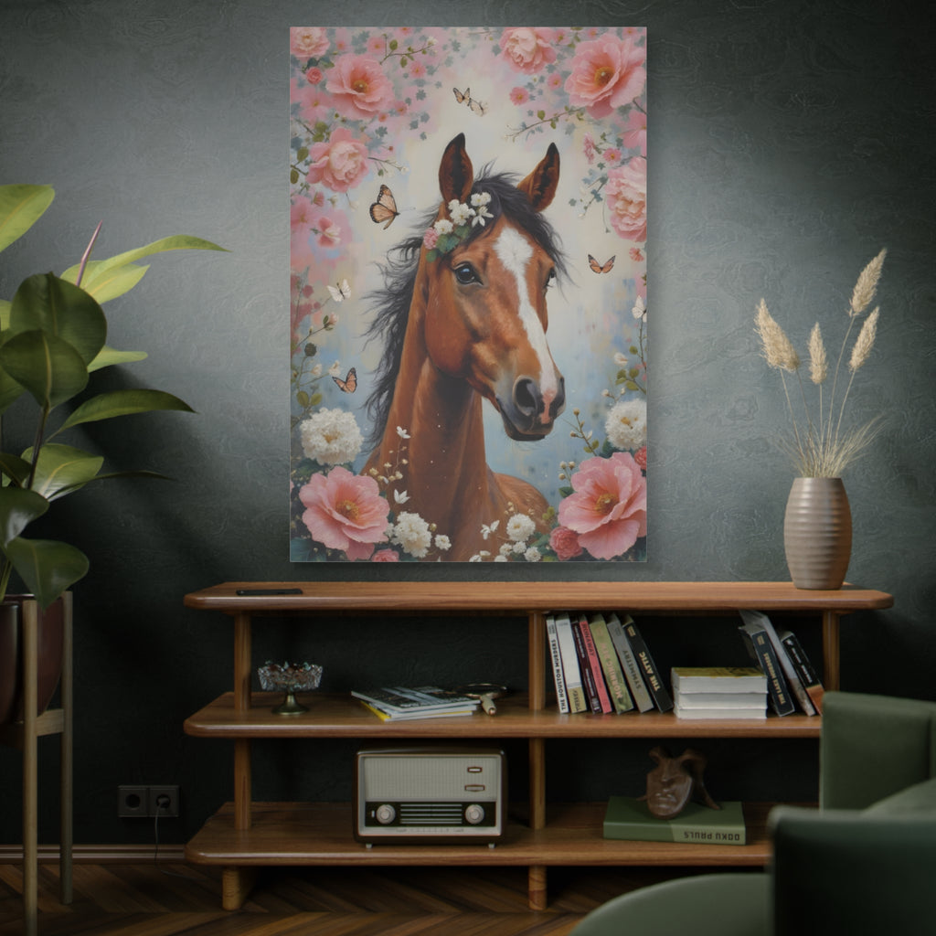 Floral Horse Portrait Canvas — Matte Stretched Wall Art