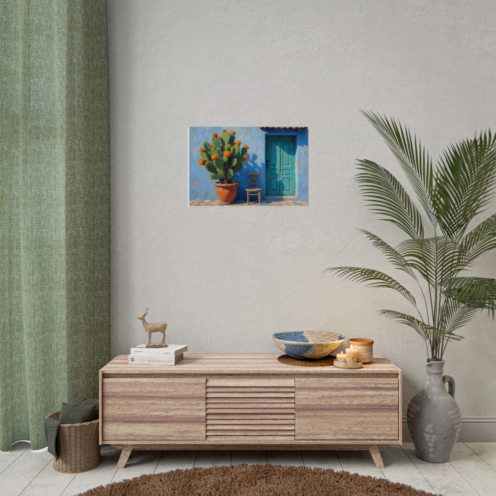 Cactus Courtyard Rolled Poster — Turquoise Door Desert Wall Art