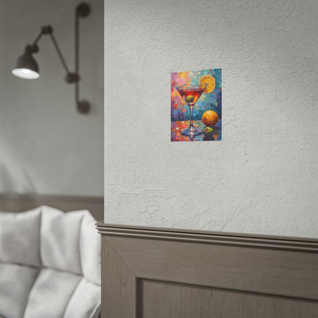 Buntes Martiniglas mit Zitrone und Olive – Wandbild/Poster 