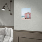 Roze strandhuisje als muurdecoratie - Poster 