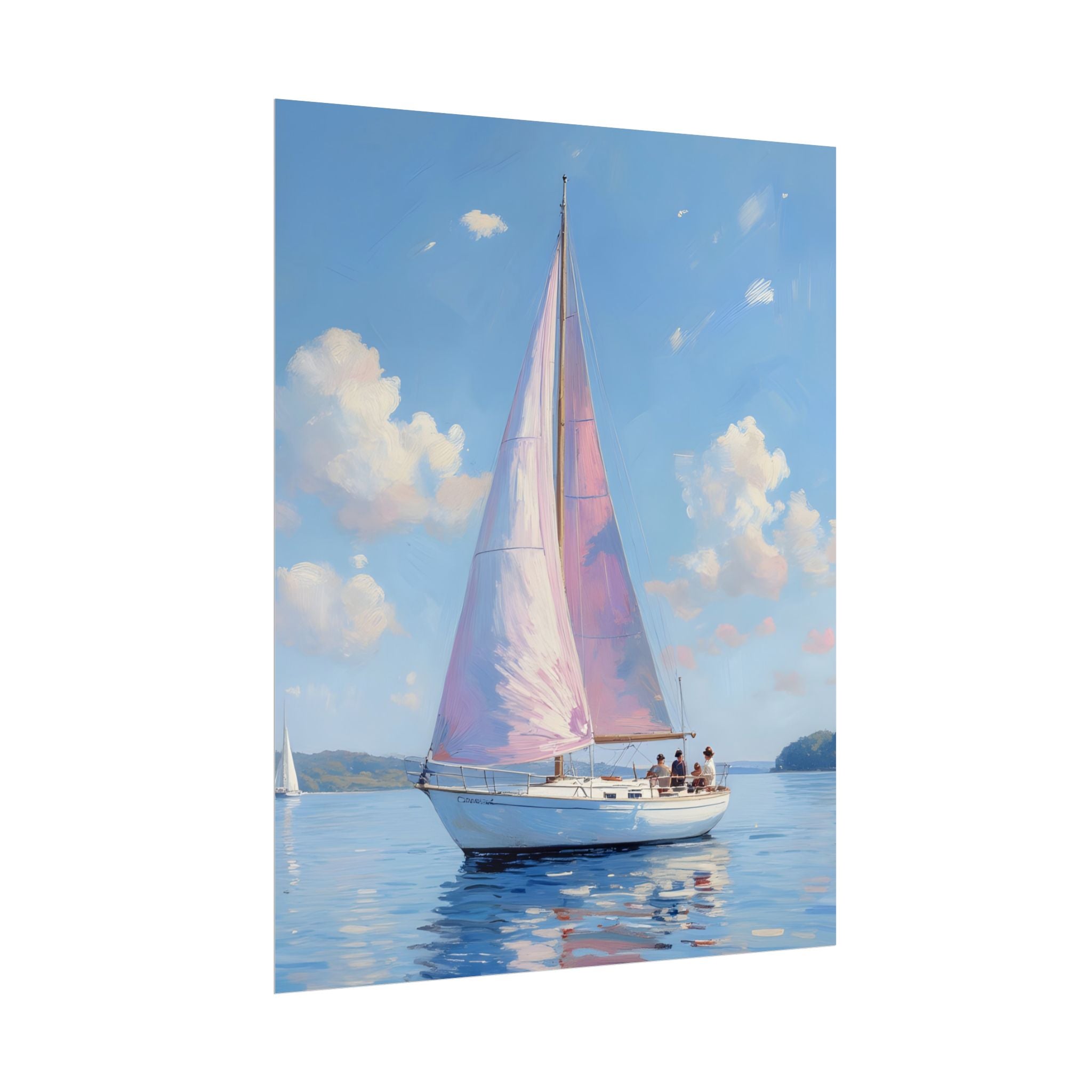 Zeilboot op kalm water met roze accenten - Poster 