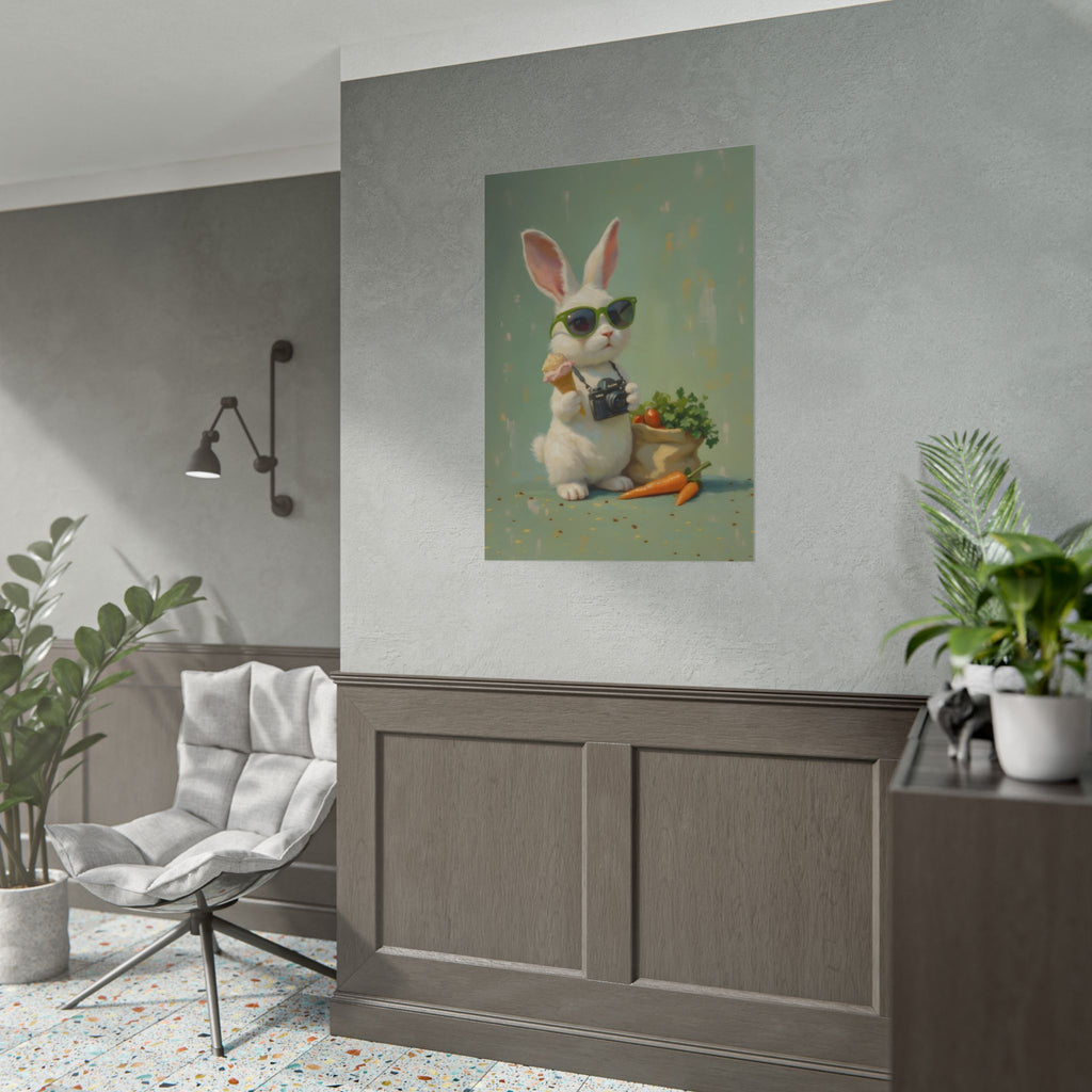 Green Bunny Rolled Poster — Cool Bunny with Camera Art Print