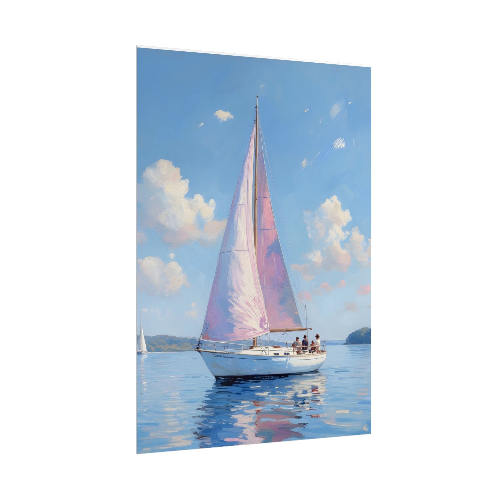 Zeilboot op kalm water met roze accenten - Poster 