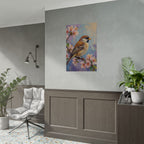 Bird on Blossom Rolled Poster — Spring Sparrow on Branch Wall Art Print