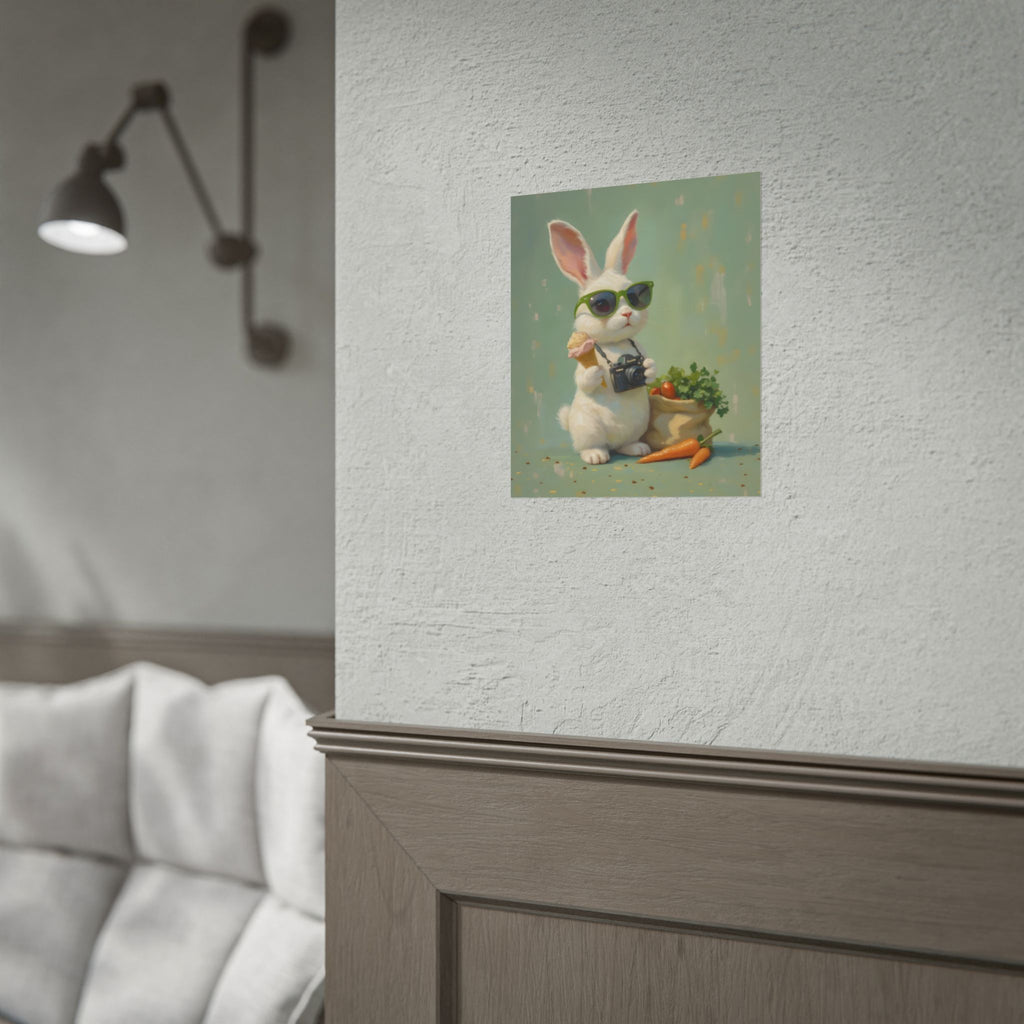 Green Bunny Rolled Poster — Cool Bunny with Camera Art Print