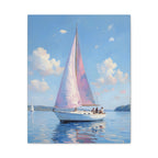Zeilboot op kalm water met roze accenten - Muurdecoratie - Gespannen canvas 