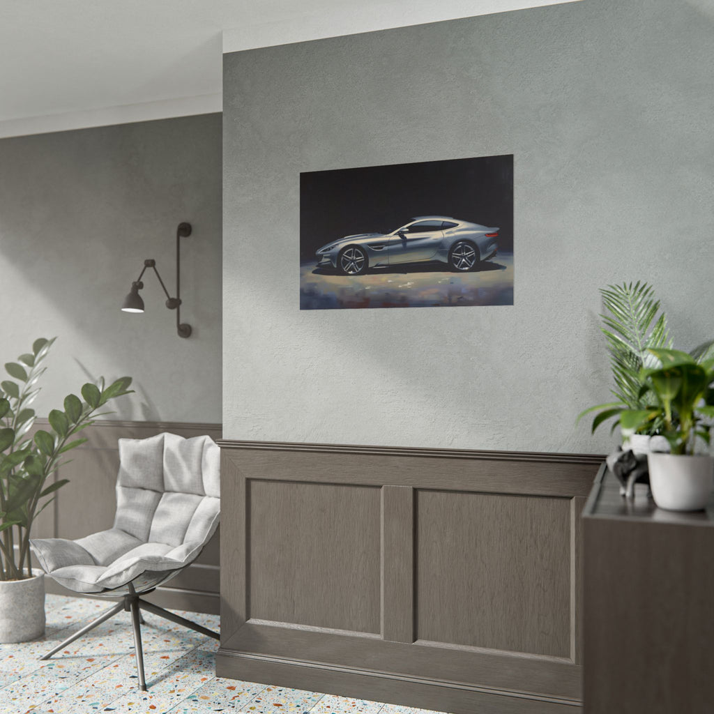 Sports Car Poster - Silver GT Automotive Art Print (Rolled Poster)