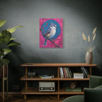Blue jay on a holly branch Wall Art - Stretched Canvas