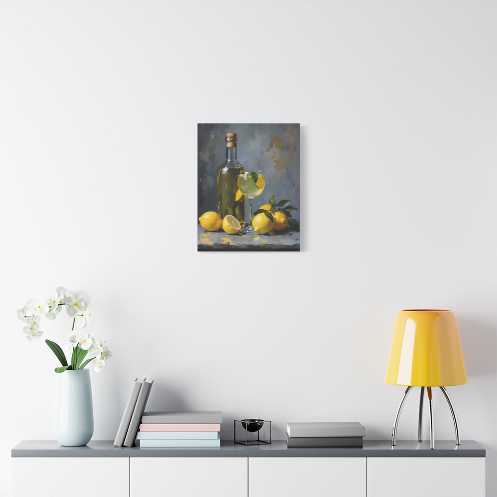 Limoncello with lemons Still Life Matte Canvas Wall Art