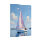 Zeilboot op kalm water met roze accenten - Poster 