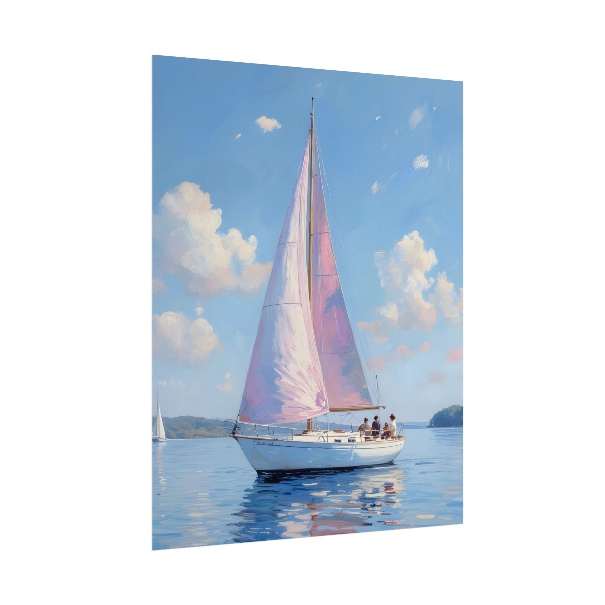 Zeilboot op kalm water met roze accenten - Poster 