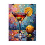 Buntes Martiniglas mit Zitrone und Olive – Wandbild/Poster 