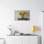 Zonnebloemen in een groene kruik als wanddecoratie - Gespannen canvas 