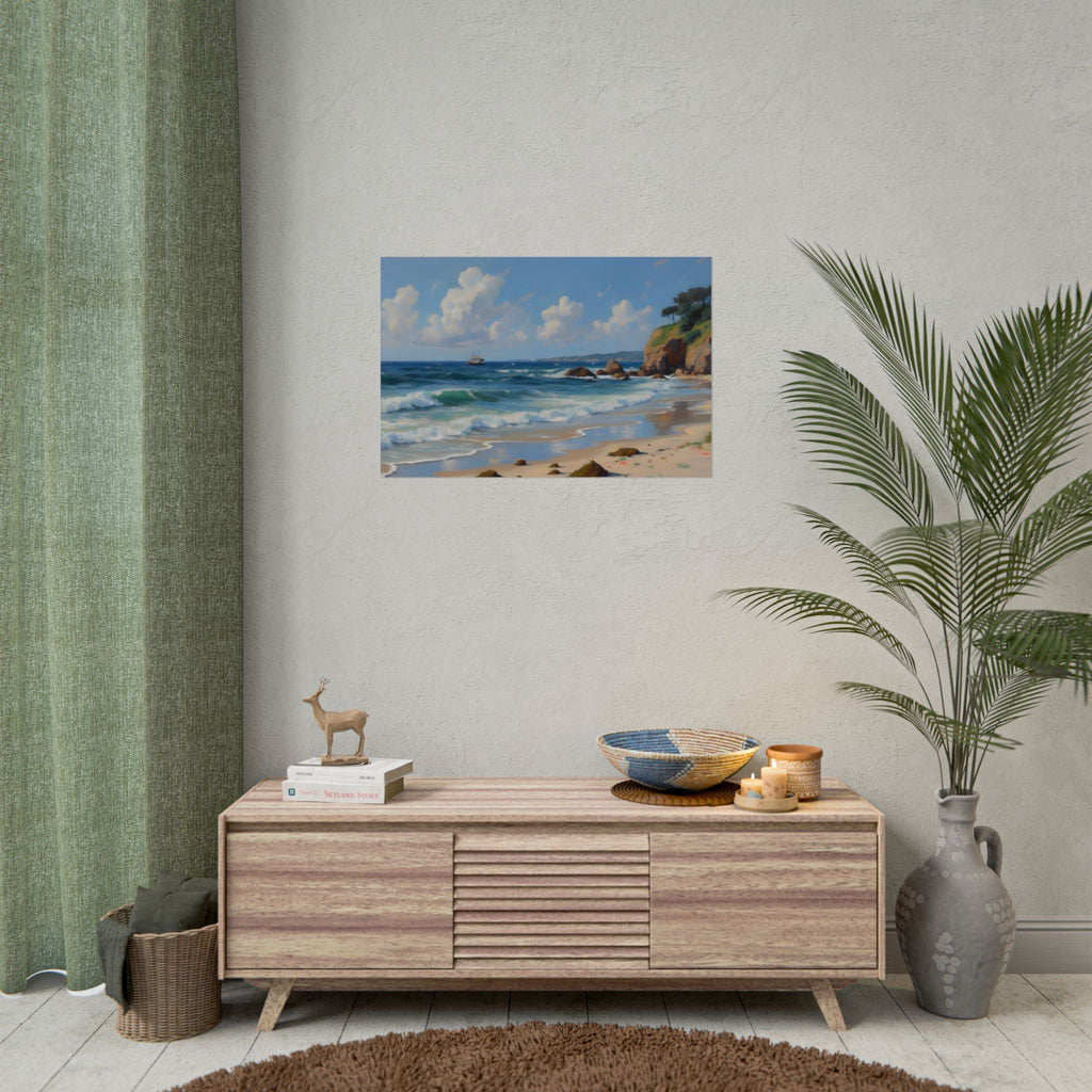 Coastal Seascape Poster - Rolled Beach Print, Ocean Waves Wall Art
