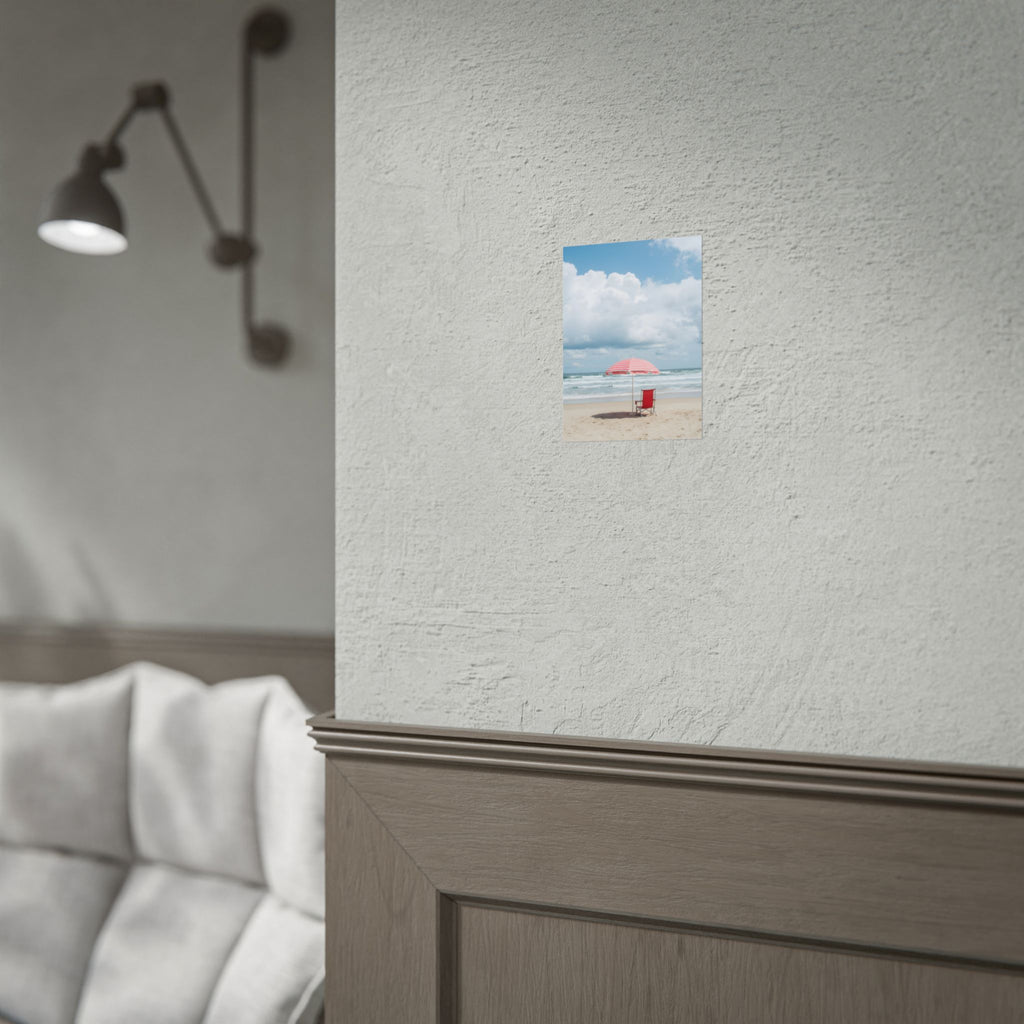 Sun-drenched beach memory with beach chair and umbrella - Poster