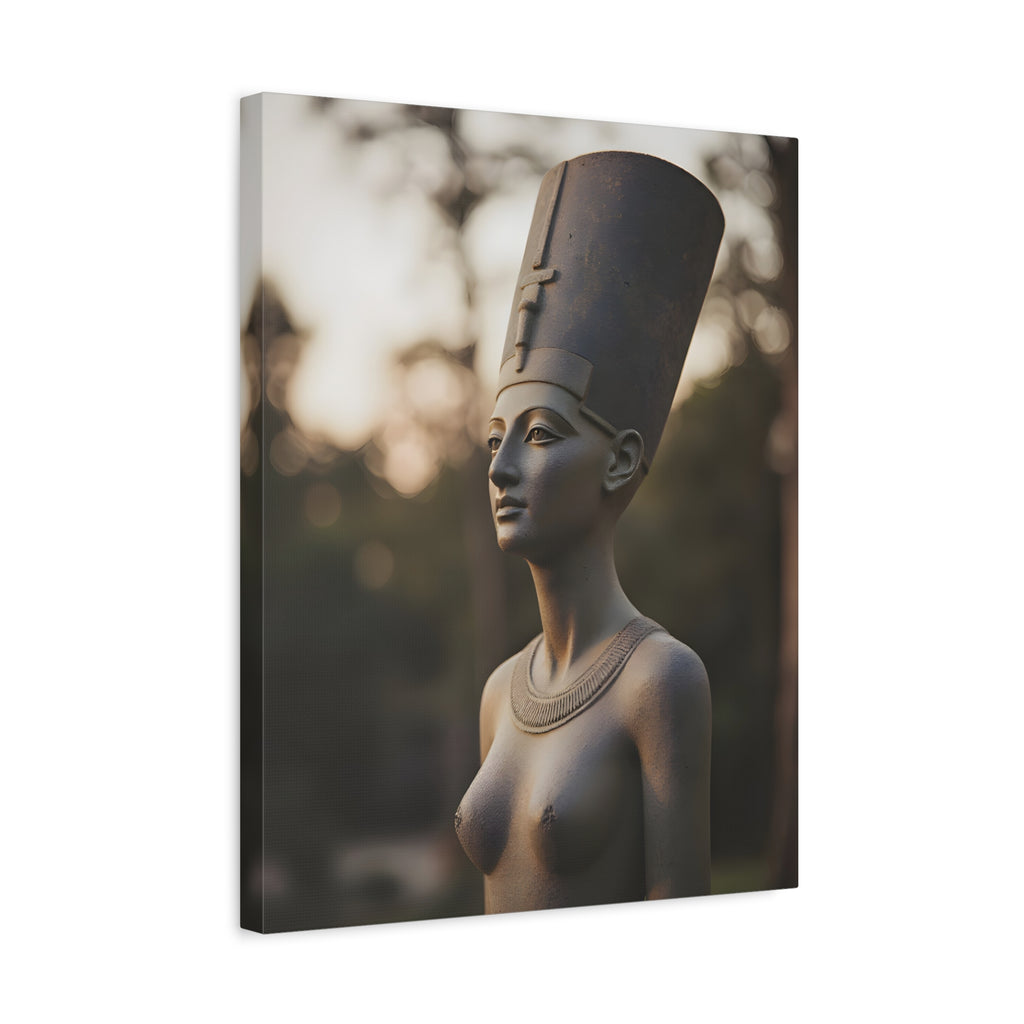 Bronzen standbeeld van Nefertiti als wanddecoratie - Egyptische beeldhouwkunst - Fotografie - Koningin van Egypte - Opgespannen canvas 