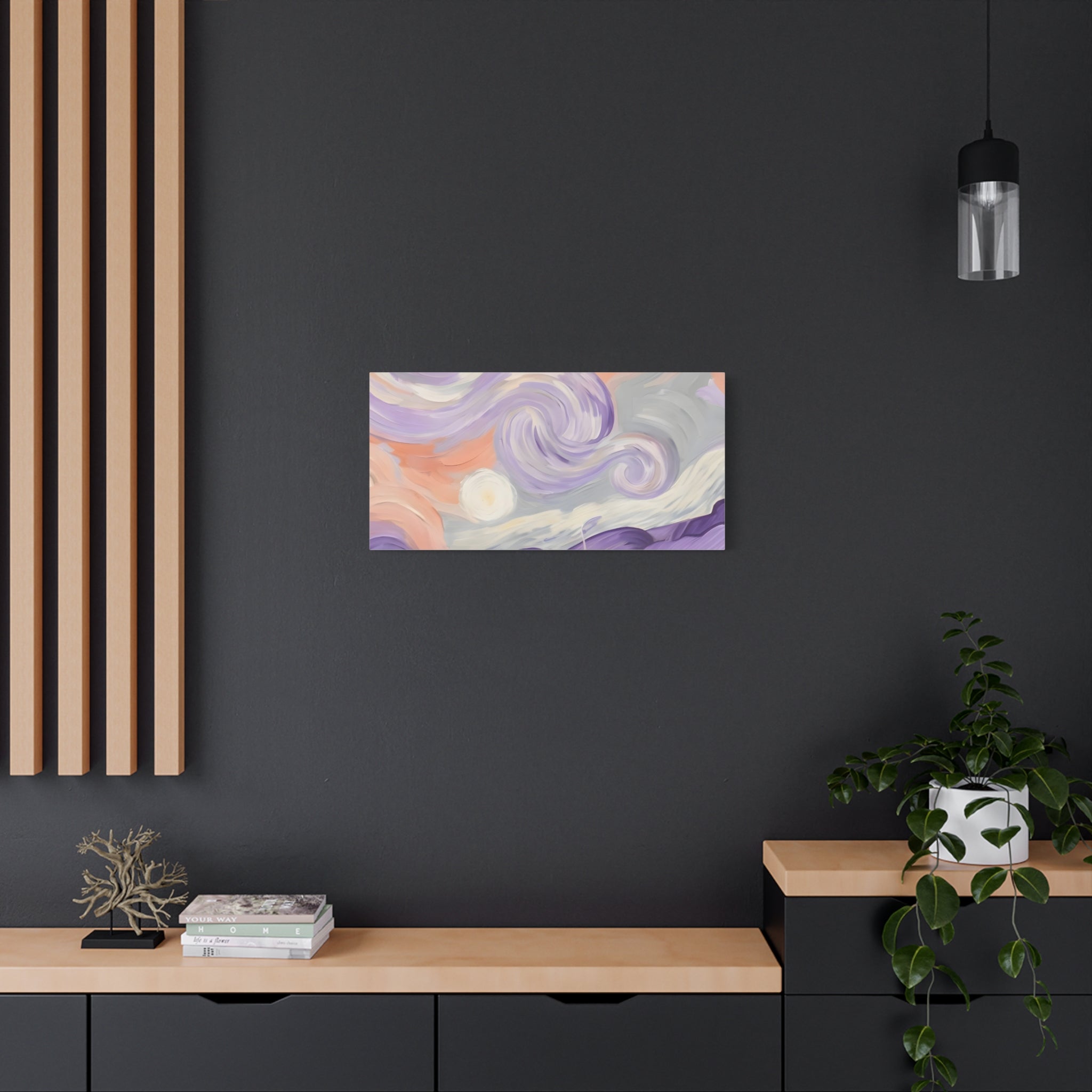 Abstract Swirl Canvas Art – Lavender & Peach Matte Stretched Canvas