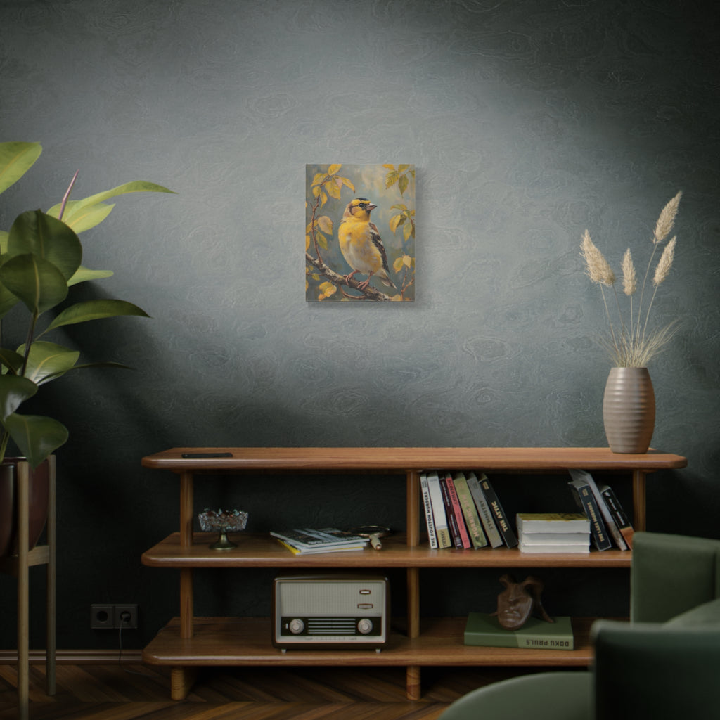 Goudvink op een tak Muurdecoratie - Gespannen canvas 