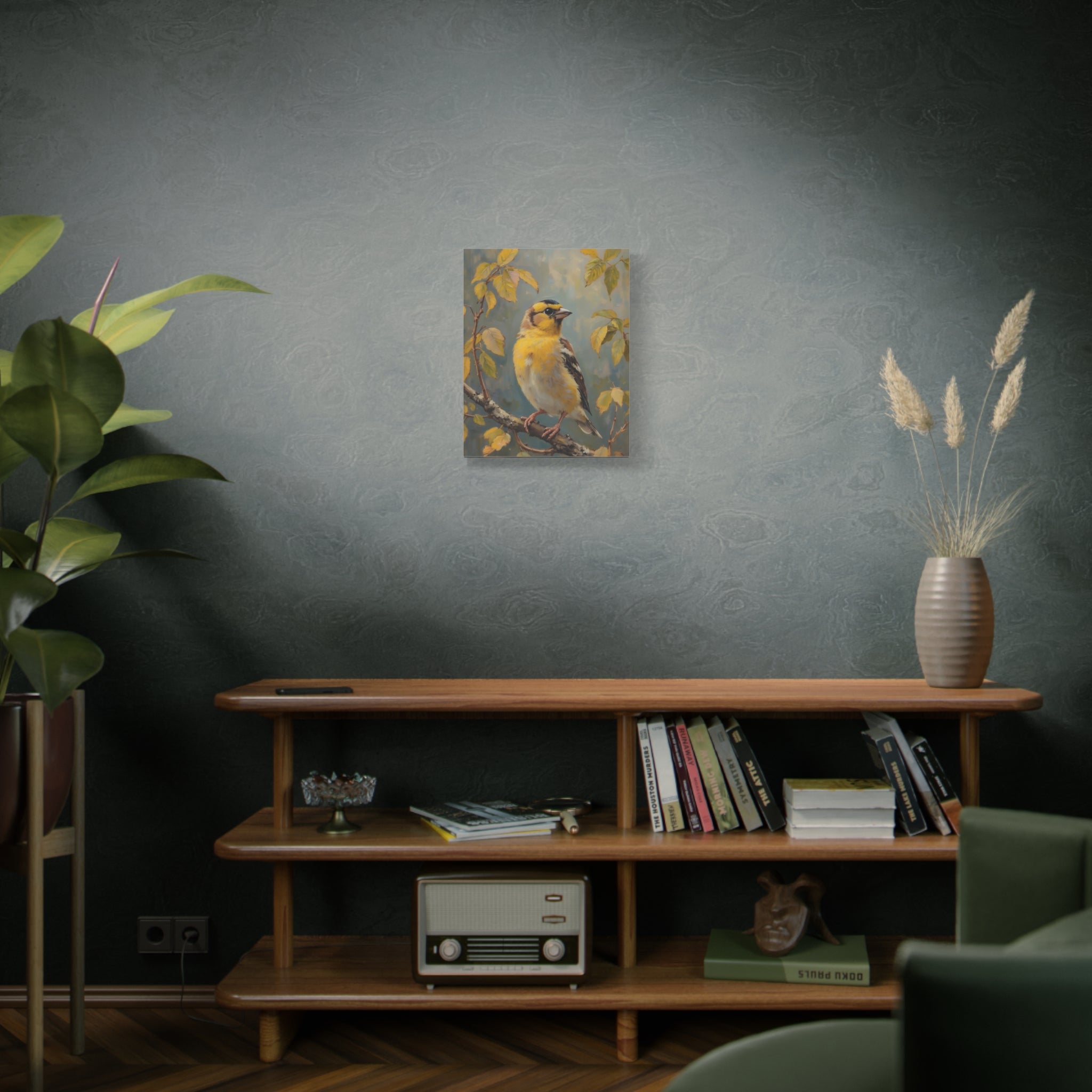Goudvink op een tak Muurdecoratie - Gespannen canvas 