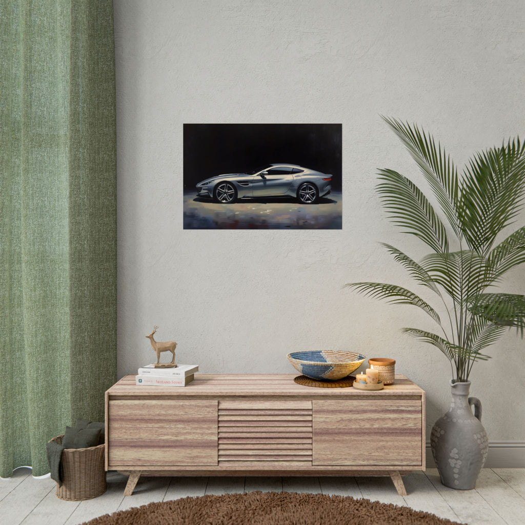 Sports Car Poster - Silver GT Automotive Art Print (Rolled Poster)