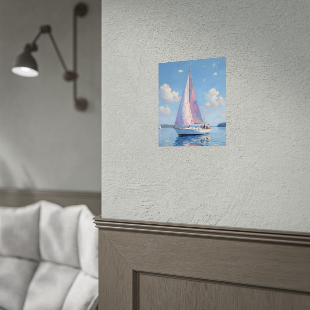 Segelboot auf ruhigem Wasser mit rosa Akzenten - Poster 