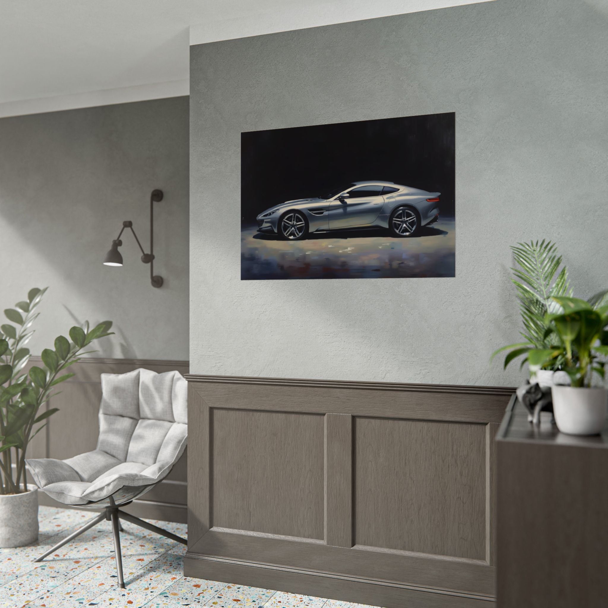 Sports Car Poster - Silver GT Automotive Art Print (Rolled Poster)