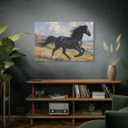 Running Black Stallion Wall Art - Horse Painting - Stretched Canvas