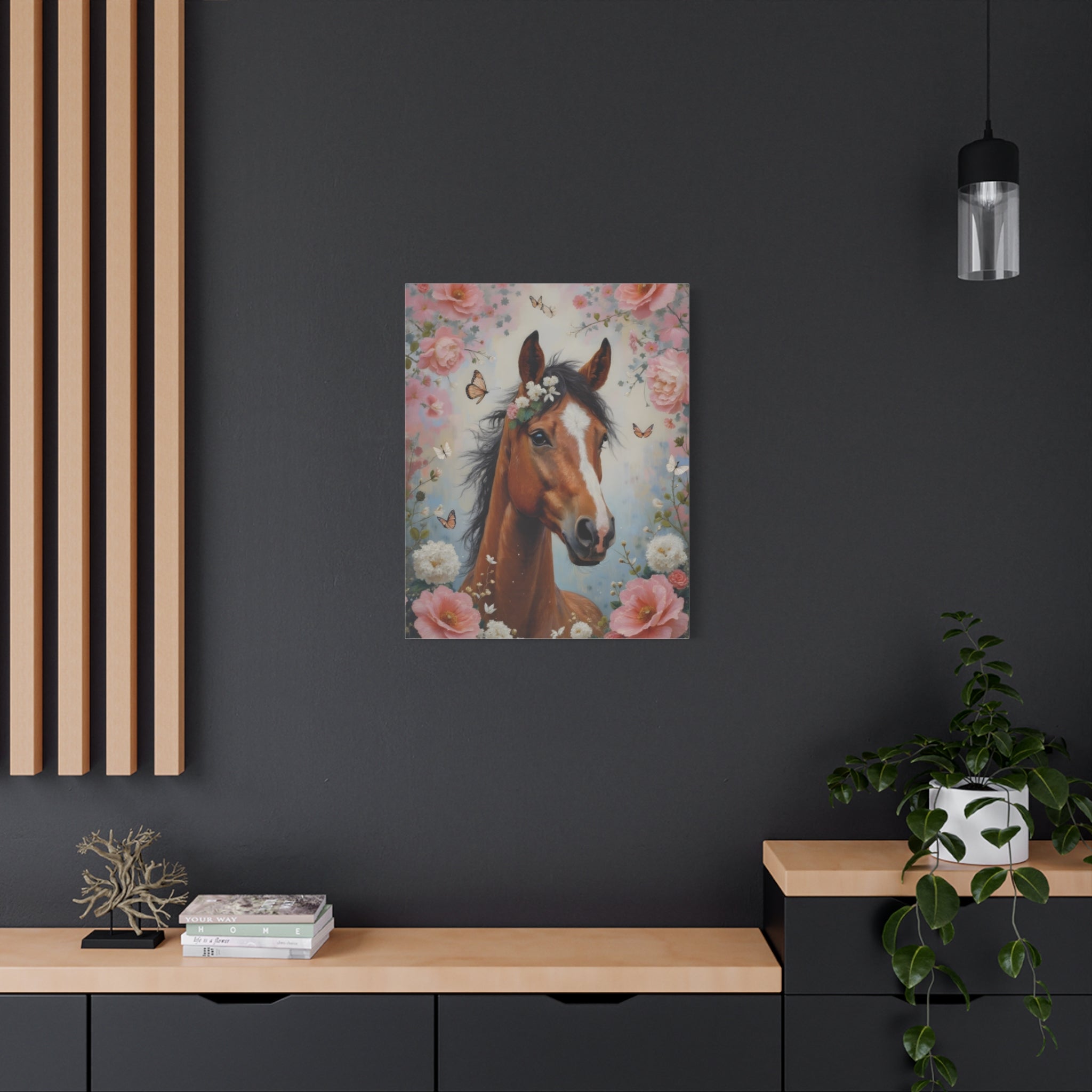 Floral Horse Portrait Canvas — Matte Stretched Wall Art