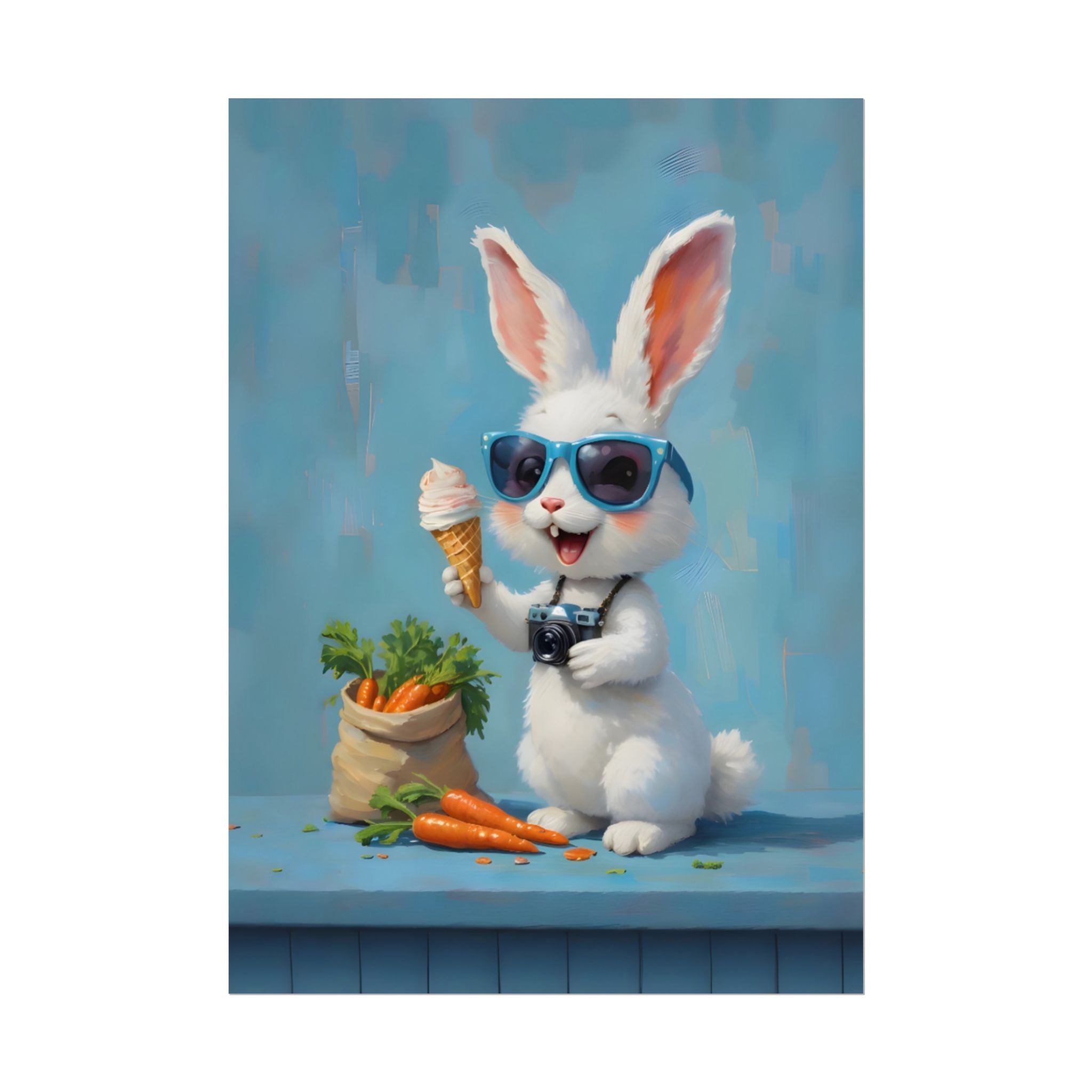 Blue Bunny Poster - Cute Sunglasses Rabbit Rolled Art Print