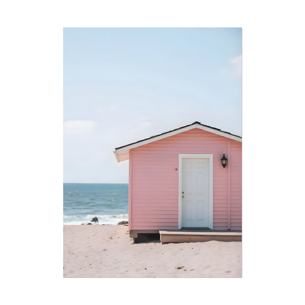 Roze strandhuisje als muurdecoratie - Poster 