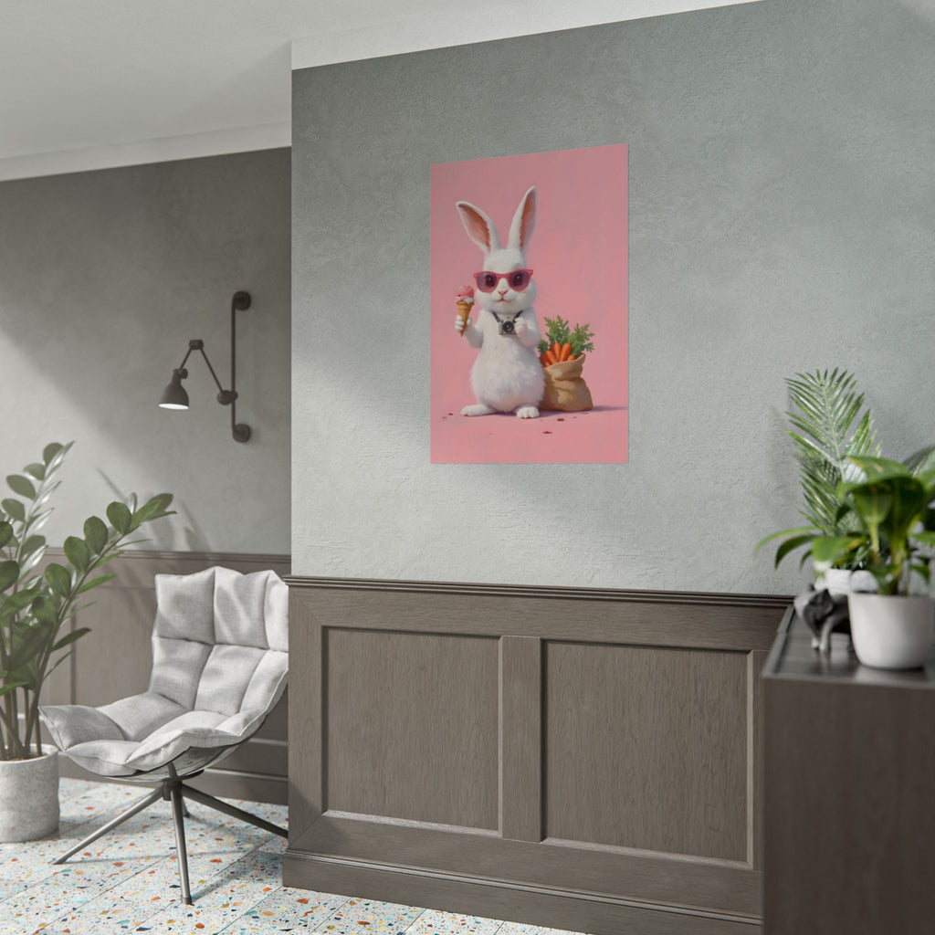 Pink Cute Bunny Poster – Pink Ice Cream Rabbit Wall Art