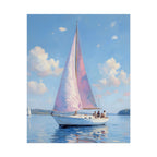 Zeilboot op kalm water met roze accenten - Poster 