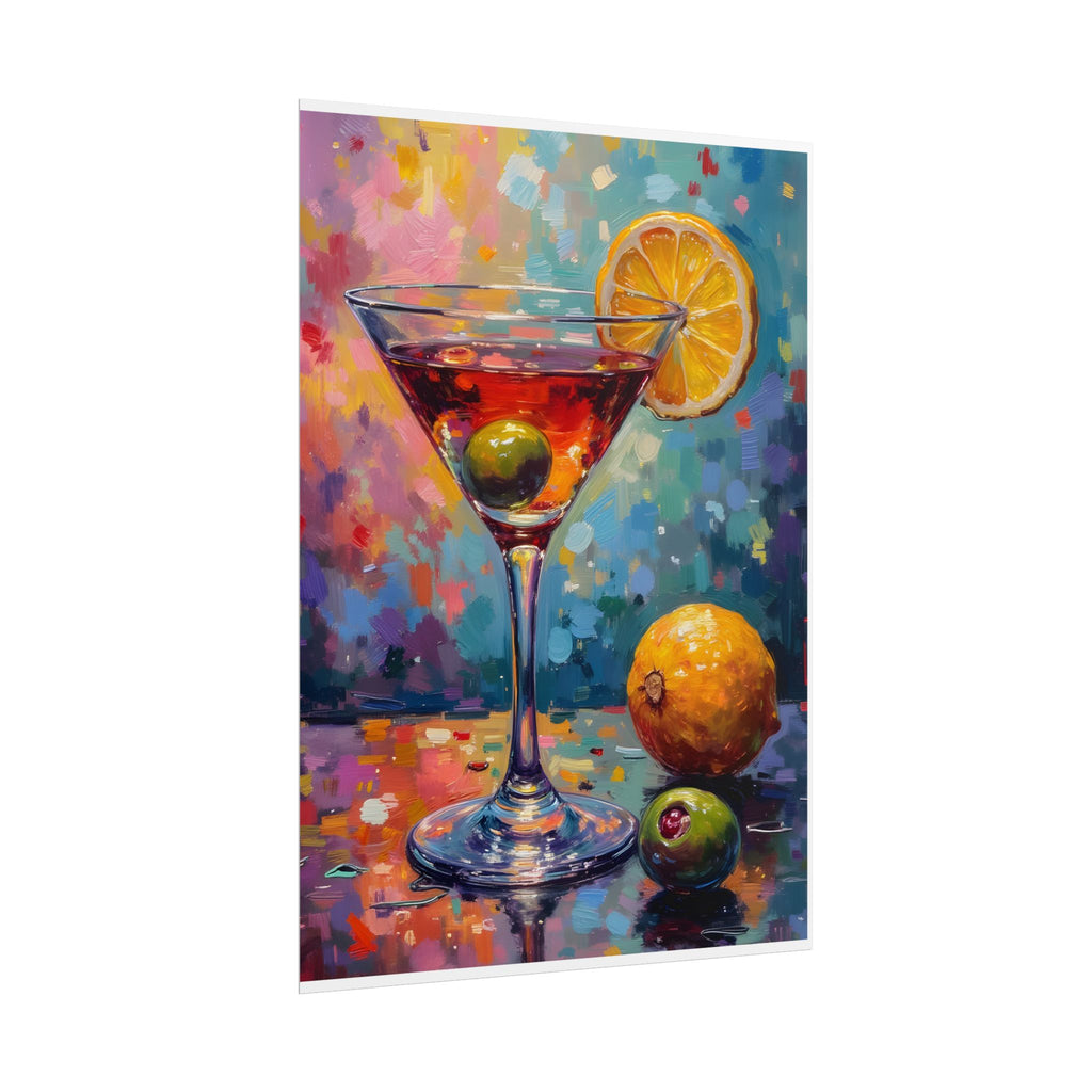 Buntes Martiniglas mit Zitrone und Olive – Wandbild/Poster 
