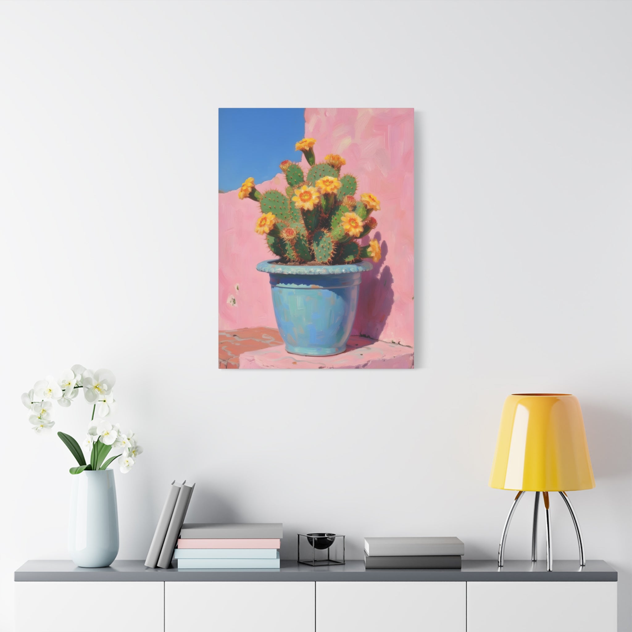 Cactus Roze Muurdecoratie - Gespannen Canvas 
