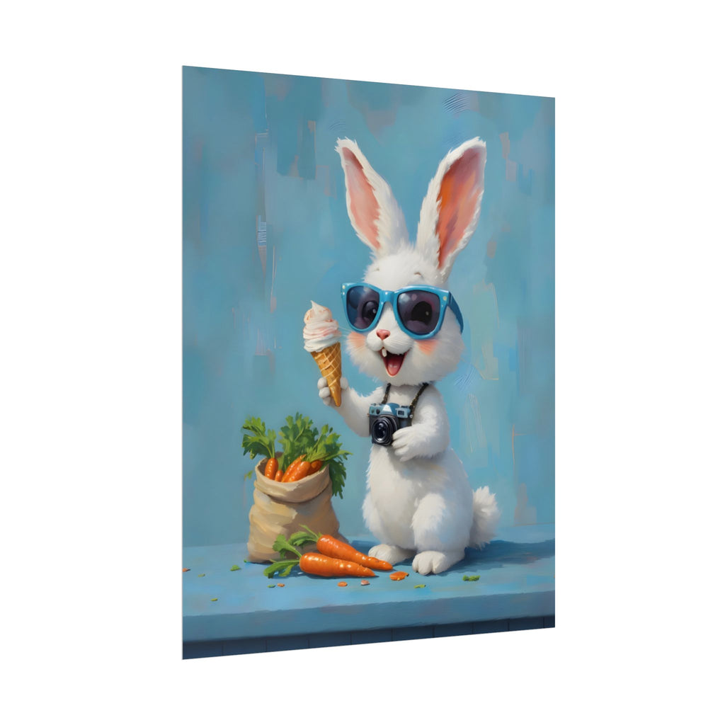 Blue Bunny Poster - Cute Sunglasses Rabbit Rolled Art Print
