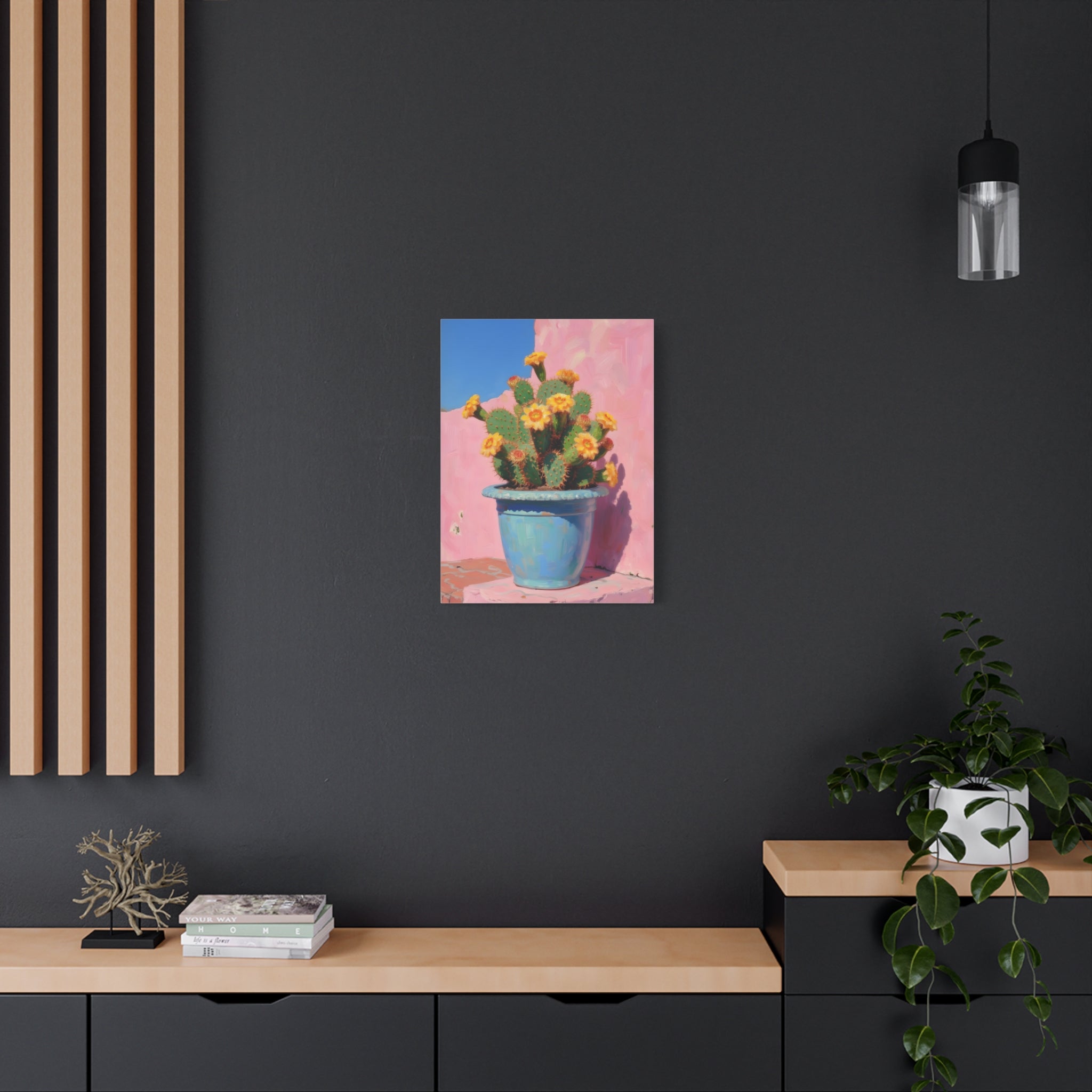 Cactus Roze Muurdecoratie - Gespannen Canvas 