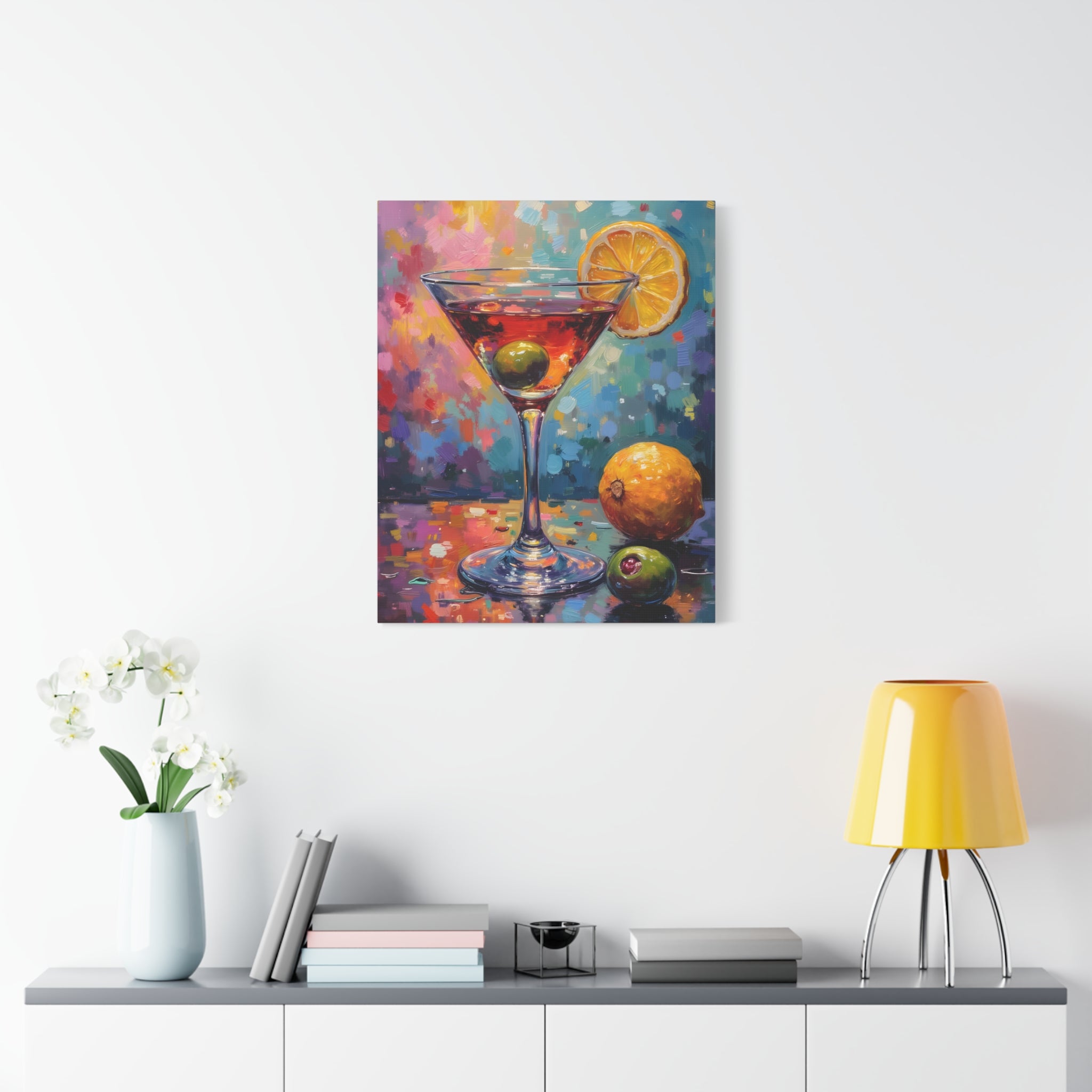 Buntes Martini-Glas-Leinwandbild mit matter Oberfläche - Keilrahmen