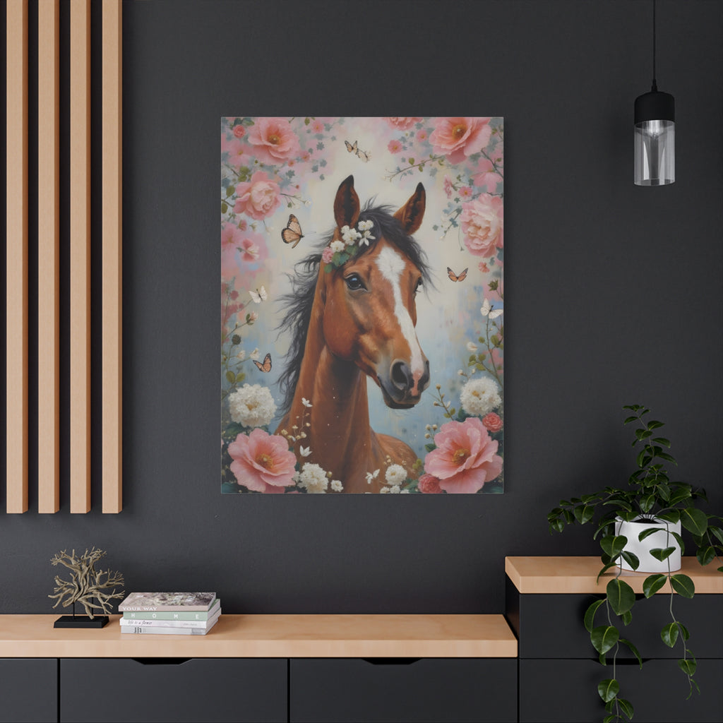 Floral Horse Portrait Canvas — Matte Stretched Wall Art