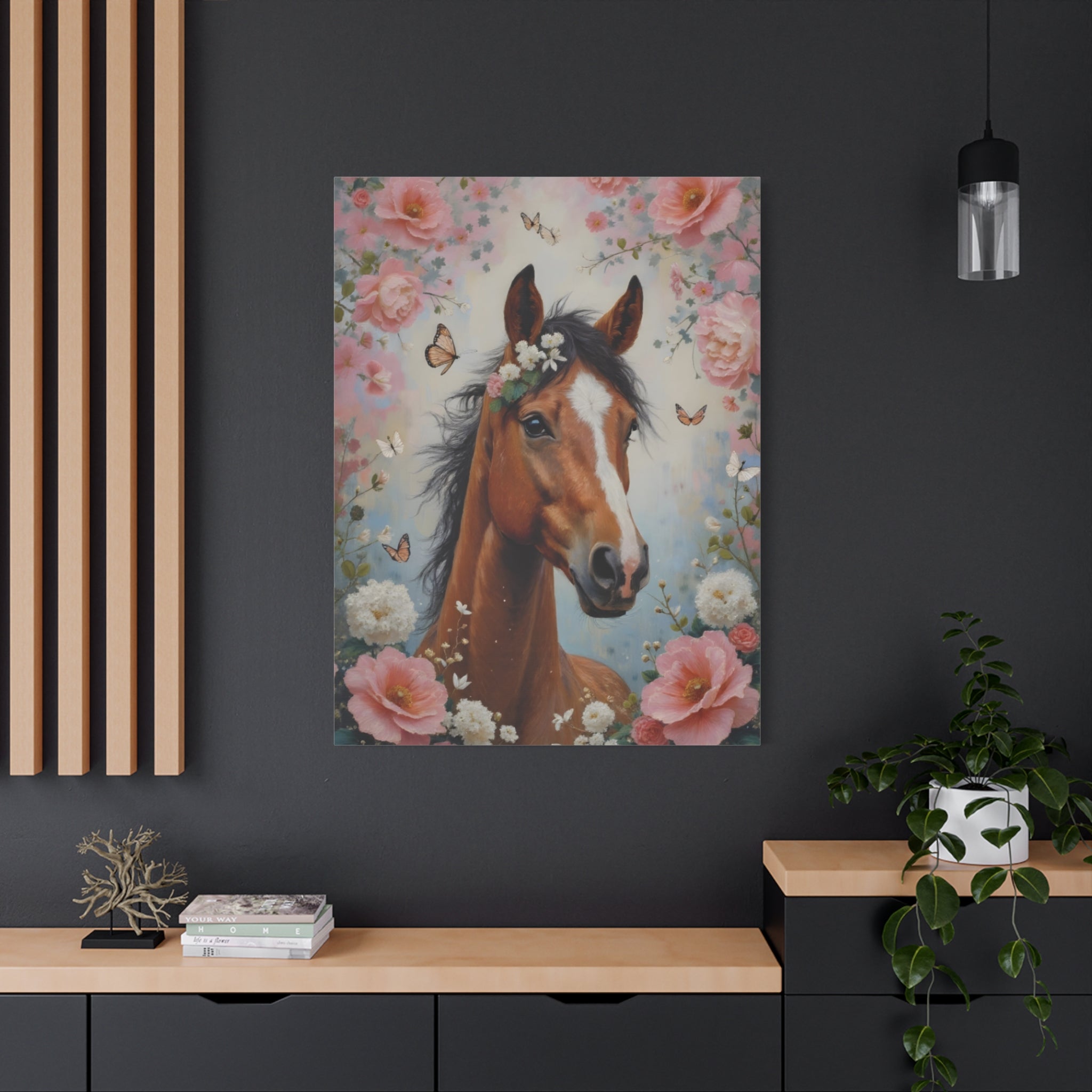 Floral Horse Portrait Canvas — Matte Stretched Wall Art