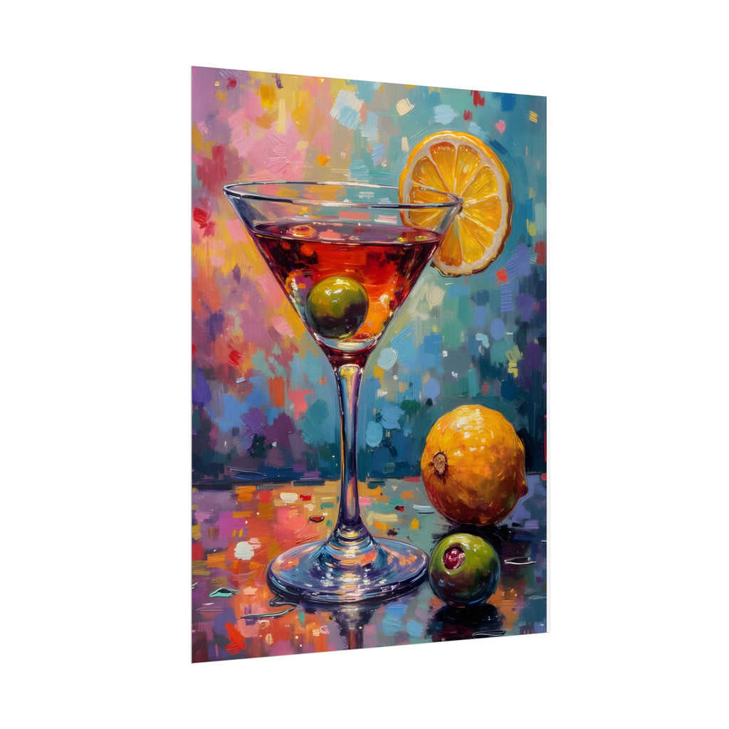 Buntes Martiniglas mit Zitrone und Olive – Wandbild/Poster 